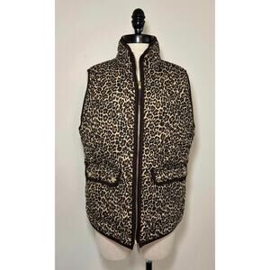 J. CREW Leopard Outdoor Vest Polyester Pockets Fashion Casual Animal Womens M
